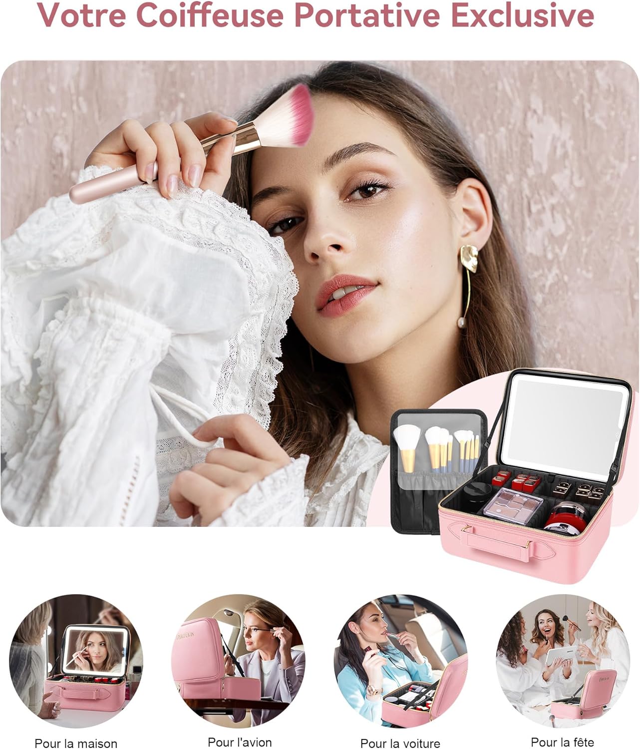 Trousse de maquillage pour les passionnées de beauté : un miroir LED et des compartiments réglables pour un rangement optimal – Image 7