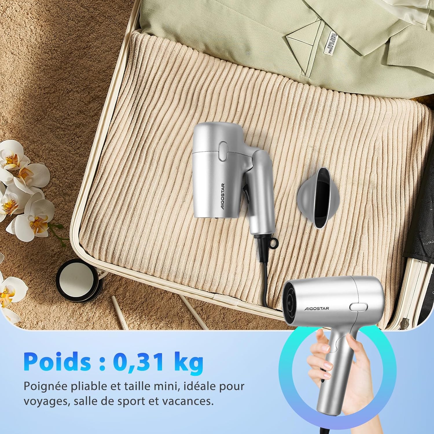 Sèche-cheveux compact de voyage : idéal pour les globe-trotteuses à la recherche de praticité et de sécurité – Image 3