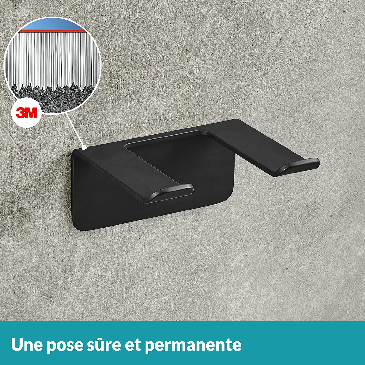 Porte sèche cheveux mural adhésif en inox noir : pour un rangement élégant et pratique dans votre salle de bain – Image 5