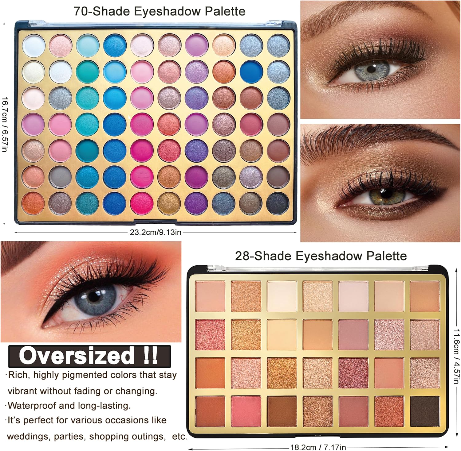 Coffret maquillage femme : malette portable avec 2 palettes d'ombres à paupières surdimensionnées pour ados et adultes – Image 3