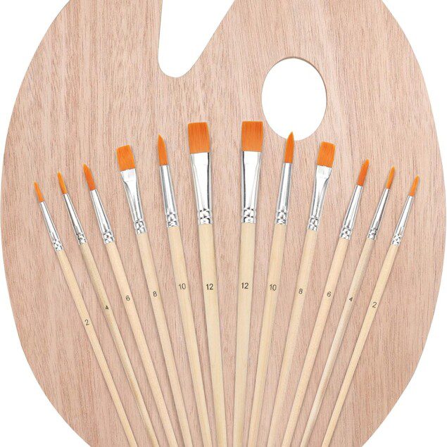 Set pinceau peinture et palette en bois : l'outil idéal pour les artistes en herbe  Découvrez 12 pinceaux polyvalents pour sublimer vos créations sur toile, céramique, argile et bois
