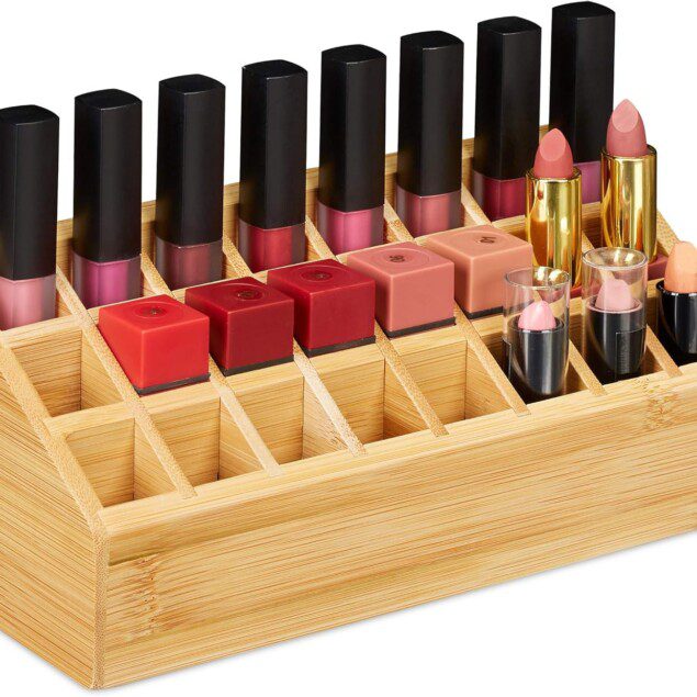 Organiseur pour maquillage en bambou : 24 compartiments élégants pour un rangement optimal   Pour les passionnées de beauté, un accessoire naturel pour sublimer votre espace