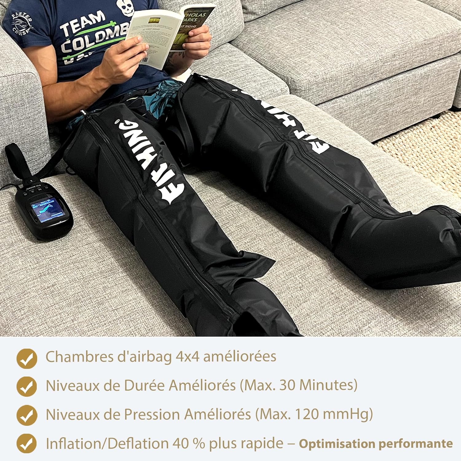 Massage jambes : bottes de pressothérapie pour la récupération et le soulagement des jambes lourdes Un appareil de massage innovant pour améliorer vos performances sportives – Image 3