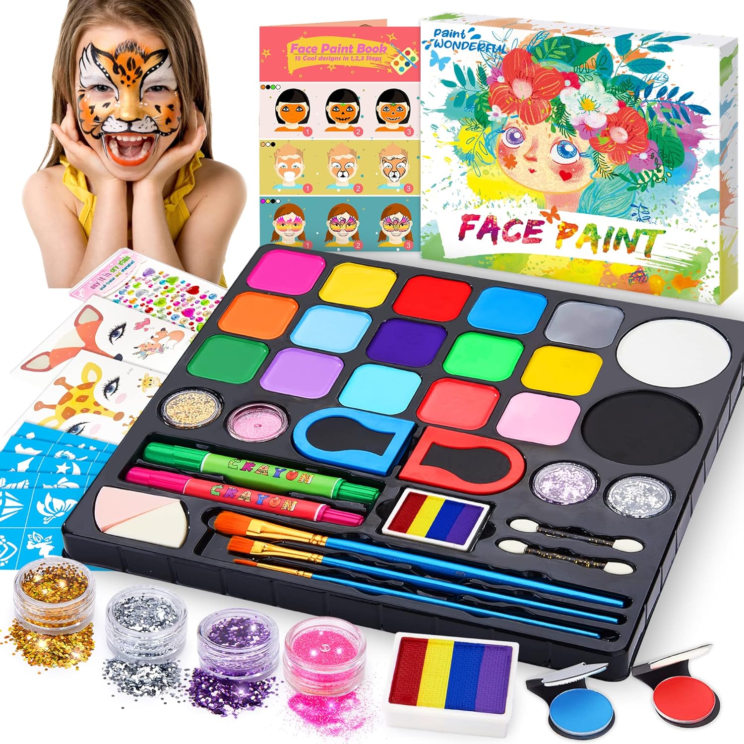 Palette de maquillage enfants : kit de peinture pour le visage et le corps, idéal pour Noël, Halloween et carnaval