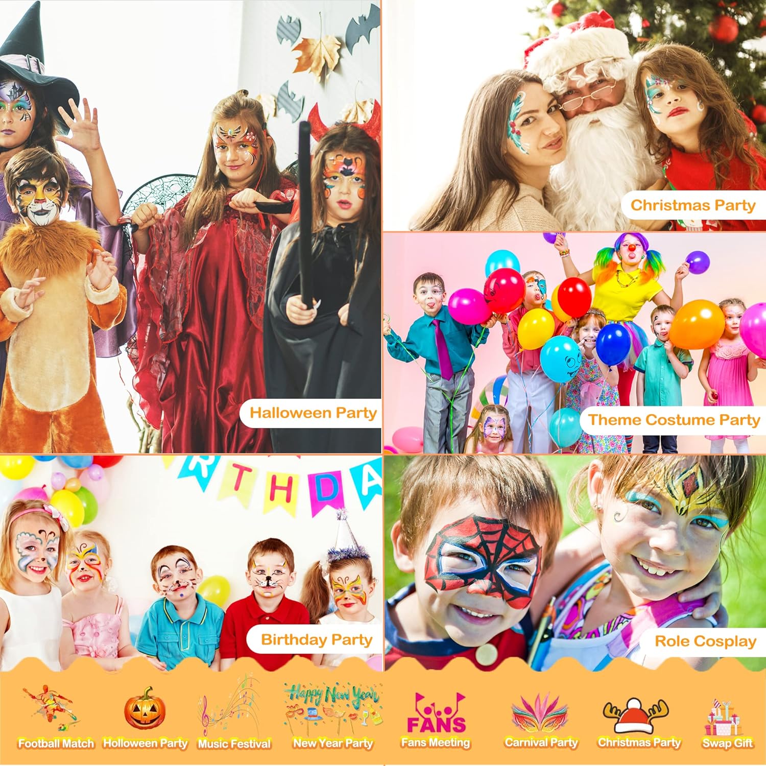 Palette de maquillage enfants : kit de peinture pour le visage et le corps, idéal pour Noël, Halloween et carnaval – Image 8