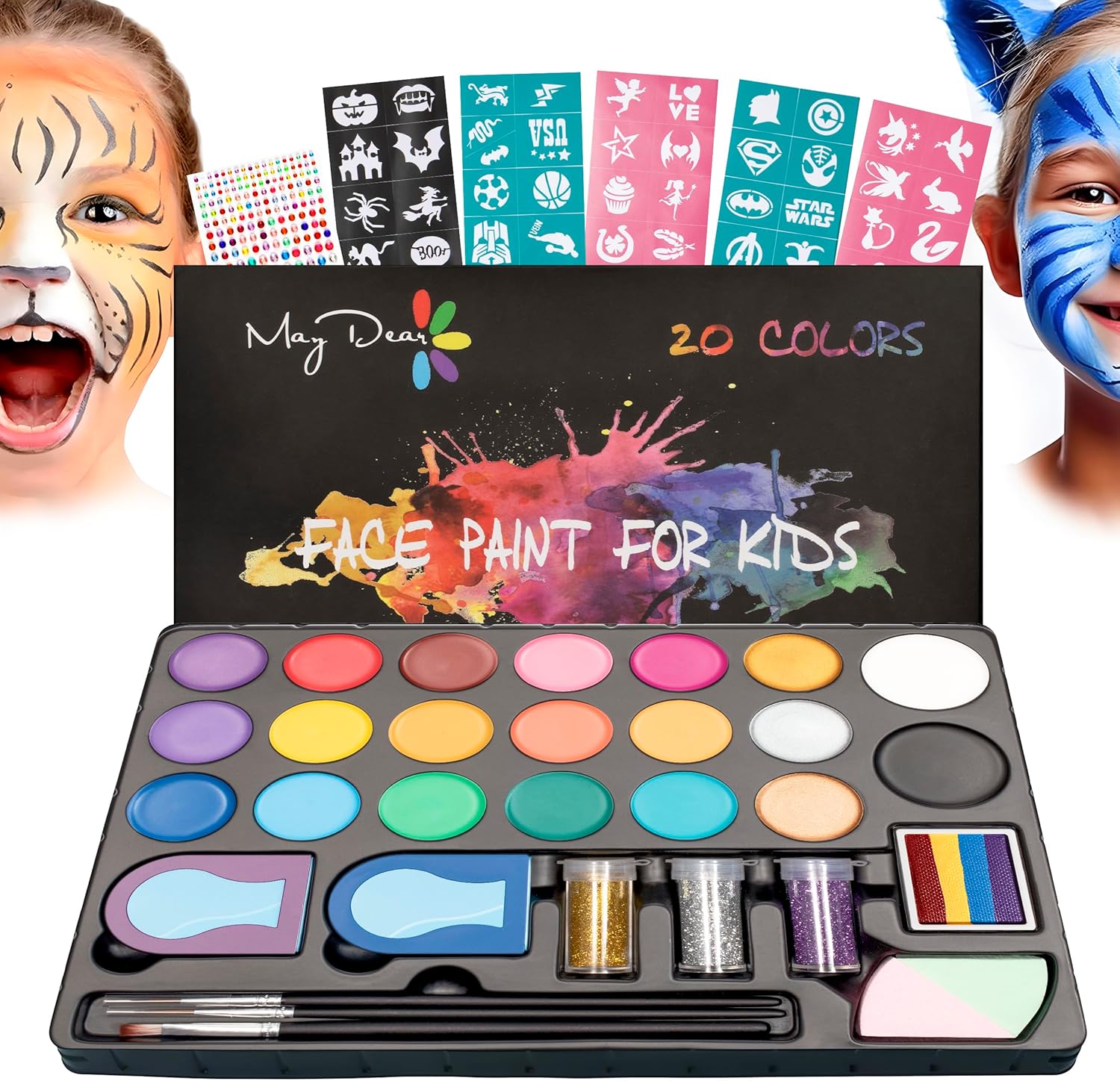 Kit de peinture faciale pour enfants : 20 couleurs perlées sûres pour des créations artistiques amusantes