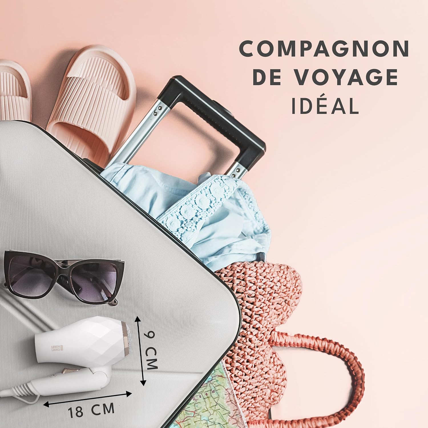 Sèche-cheveux voyage pliable : le compagnon idéal pour les globe-trotteuses Optimisez votre coiffure où que vous soyez avec ce mini sèche-cheveux léger de 1000W, doté d’une double tension et d’un sac de voyage pratique, incluant une buse de coiffage pour des résultats professionnels. – Image 4