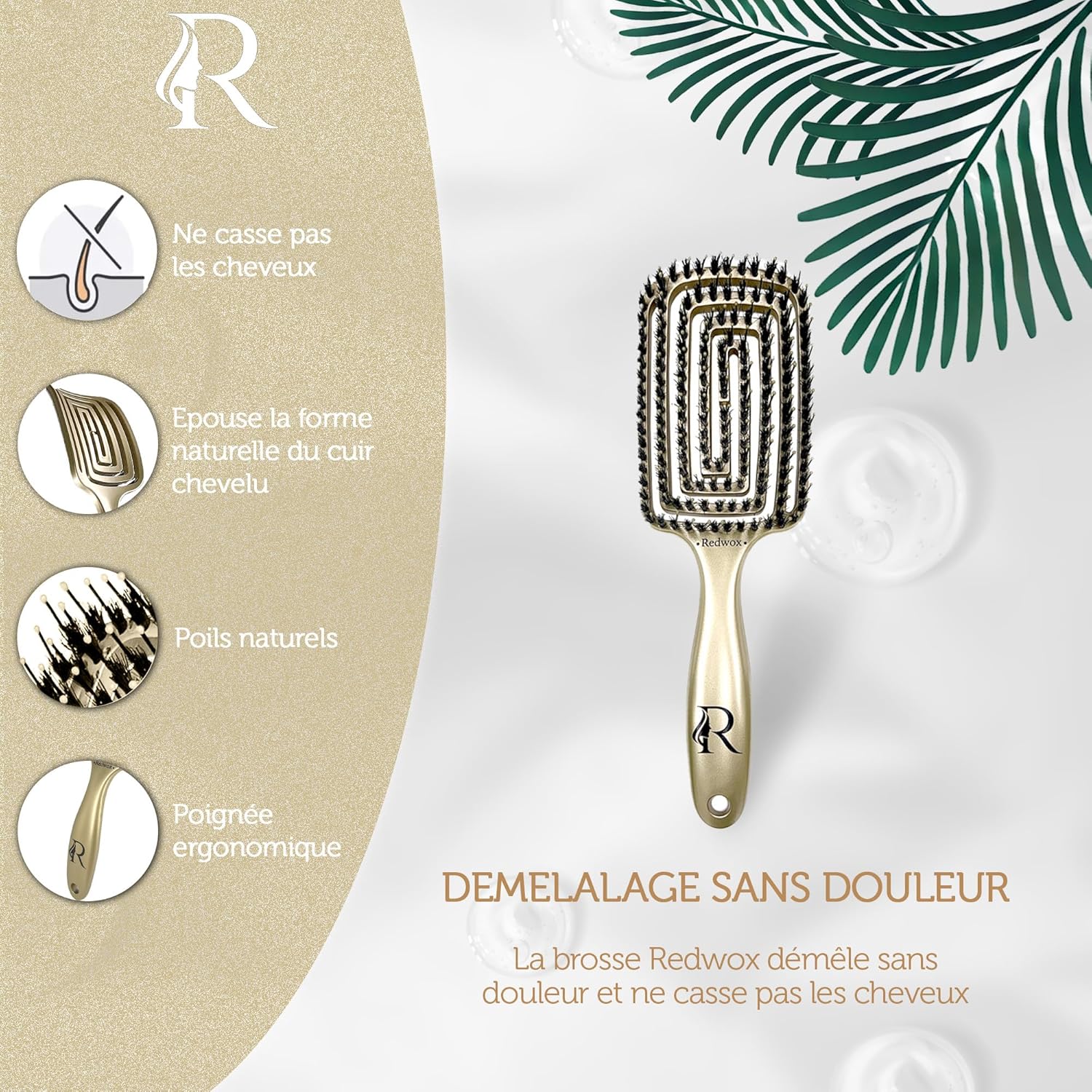 Brosse cheveux poils de sanglier et nylon : démêlage magique sans douleur pour femmes et enfants Idéale pour tous types de cheveux, y compris bouclés, épais et afro, avec massage du cuir chevelu – Image 2